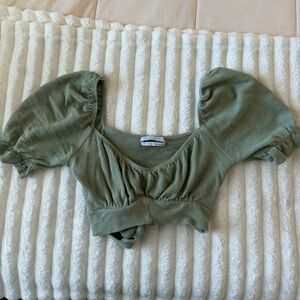 Urban Outfitters Olive Puff Sleeve Crop Top